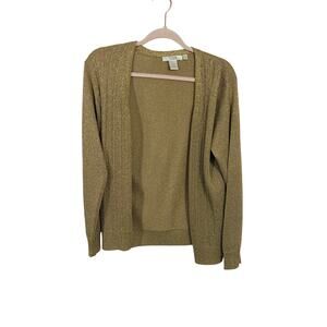 Vintage XXXist Gold Shimmer Knit Cardigan Women’s Large Lurex Open Front Shimmer